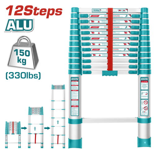 ALÜMİNYUM TELESKOPİK 12 BASAMAK MERDİVEN